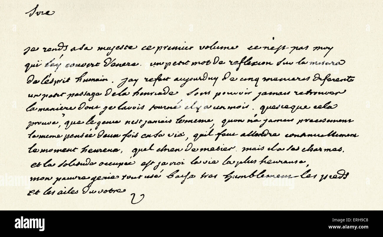 Lettera da Voltaire a Federico il Grande. V: scrittore francese, drammaturgo e filosofo, 1694-1778. FG: Re di Prussia, Foto Stock