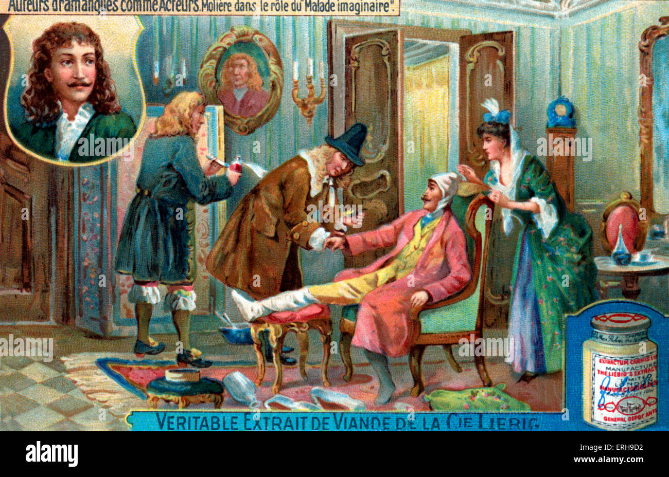 Molière come Argan nel suo gioco "Le Malade Imaginaire'. Illustrazione da Liebig card da collezione serie ("Auteurs dramatiques Foto Stock