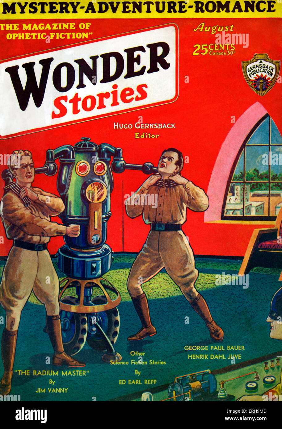 Storie di meraviglia - coperchio anteriore, Agosto 1930. Early American science fiction magazine. Didascalia immagine: "Questo mese dal Foto Stock