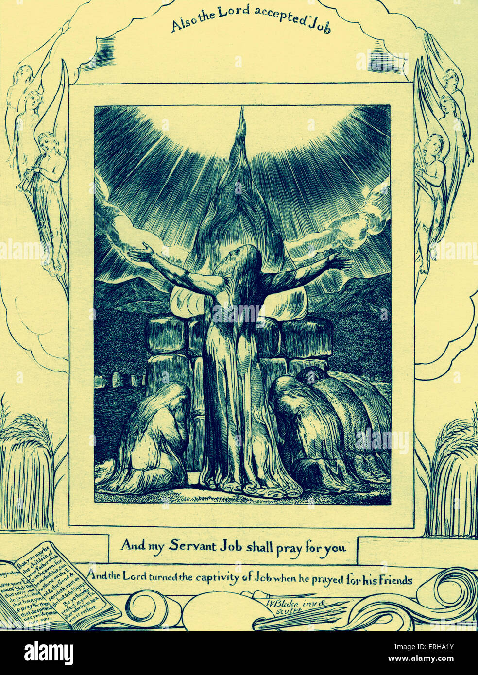 Il lavoro di preghiera accettata da William Blake, dalle illustrazioni del libro di Giobbe, 1825. Didascalie leggere: "Anche il Signore ha accettato Foto Stock