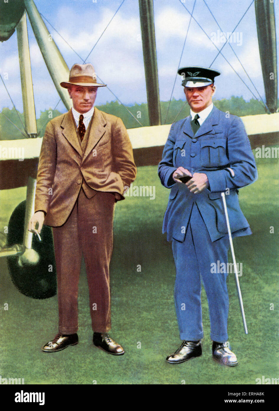 John Alcock (1892-1919) con Arthur Whitten Brown (1886-1948). Alcock e Brown pilotato il primo non-stop volo transatlantico, dal Canada in Irlanda nel 1919. La didascalia recita: 'John Alcock e Arthur Whitten Brown". Dopo una illustrazione di F. stock può. Foto Stock