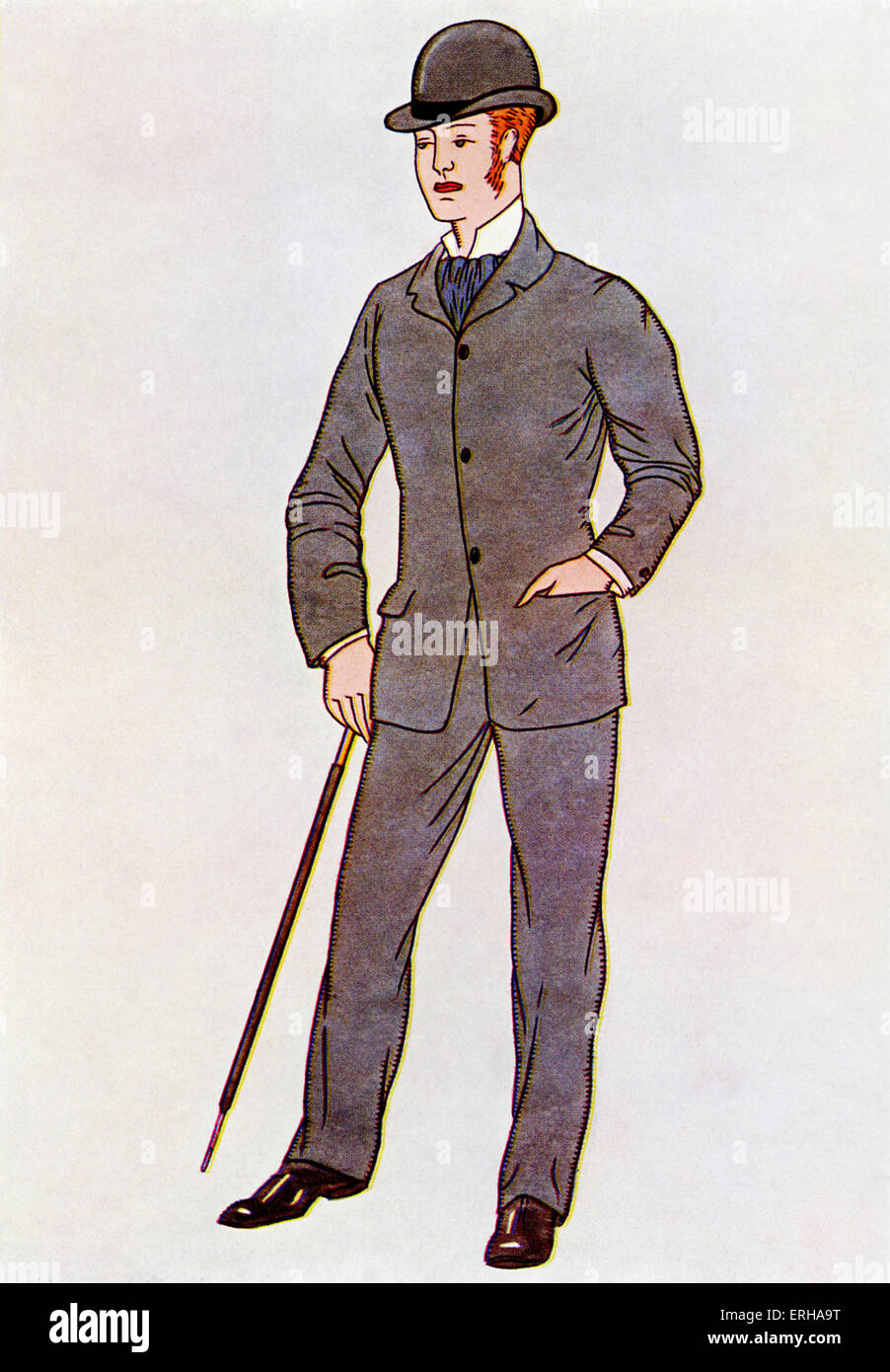 Gentleman in camicia, c.1880. Nel 1880 le giacche sono state generalmente petto singolo, strette con revers, una piccola apertura e tasche laterali. Foto Stock