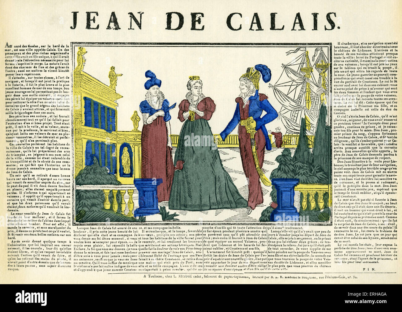 Jean de Calais - Incisione su legno stampato da L. Abadie (giovani) di Toulouse, Francia. Inizio del XIX secolo. JC: Parisian Foto Stock