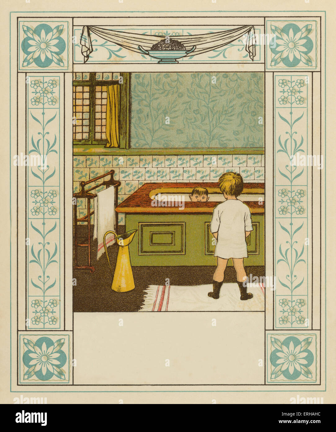 Due fratelli vittoriano in bagno, dopo una illustrazione di J.G. Sowerby. Il fratello più giovane si siede nella vasca da bagno, mentre il Foto Stock