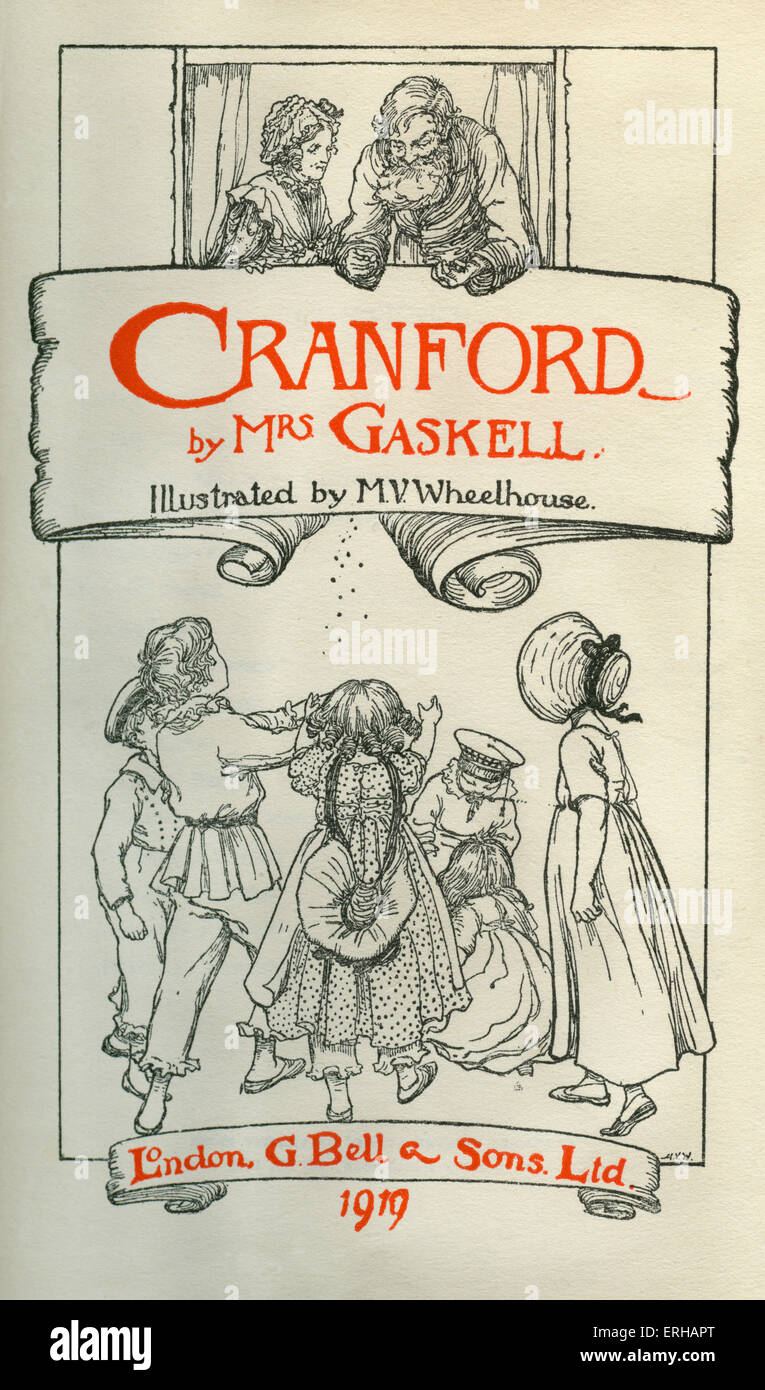 Titolo pagina: Cranford da Elizabeth Gaskell. Illustrazioni di M V timoneria (1895-1933).Elizabeth Cleghorn Gaskell (née Foto Stock