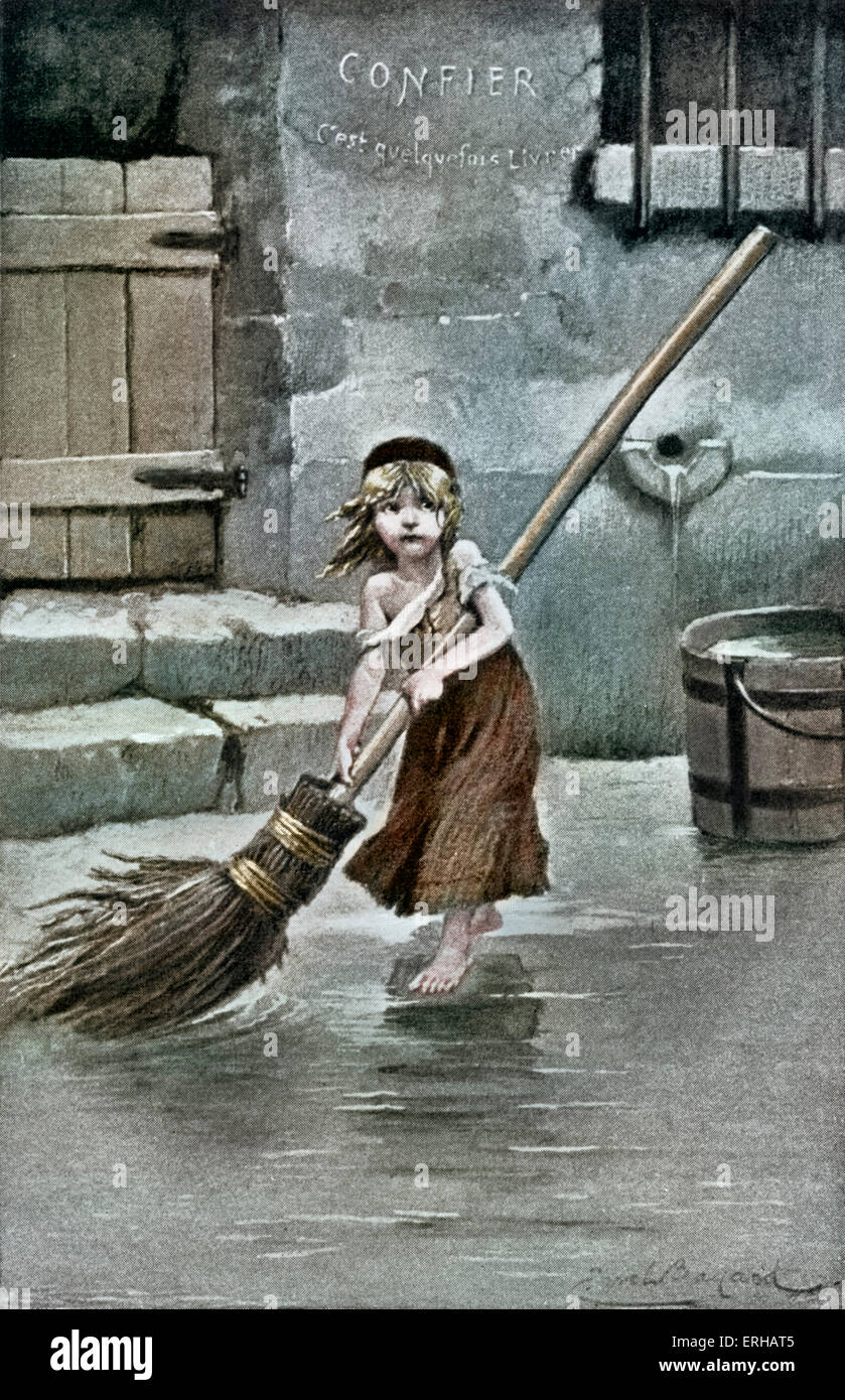 Les Miserables di Victor Hugo. Pubblicato per la prima volta 1862. Illustrazione originale da Emile Bayard. La didascalia recita: Cosette travolgente. Foto Stock
