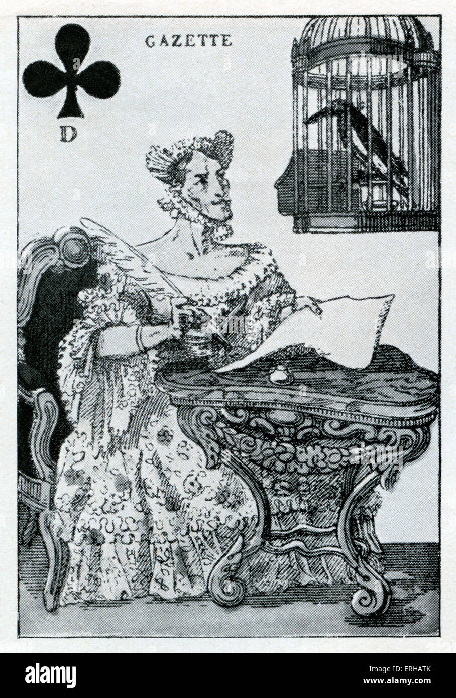 Jack di club: un francese di carta da gioco raffigurante un aristocratico al lavoro, la didascalia recita: "Gazzetta". Foto Stock