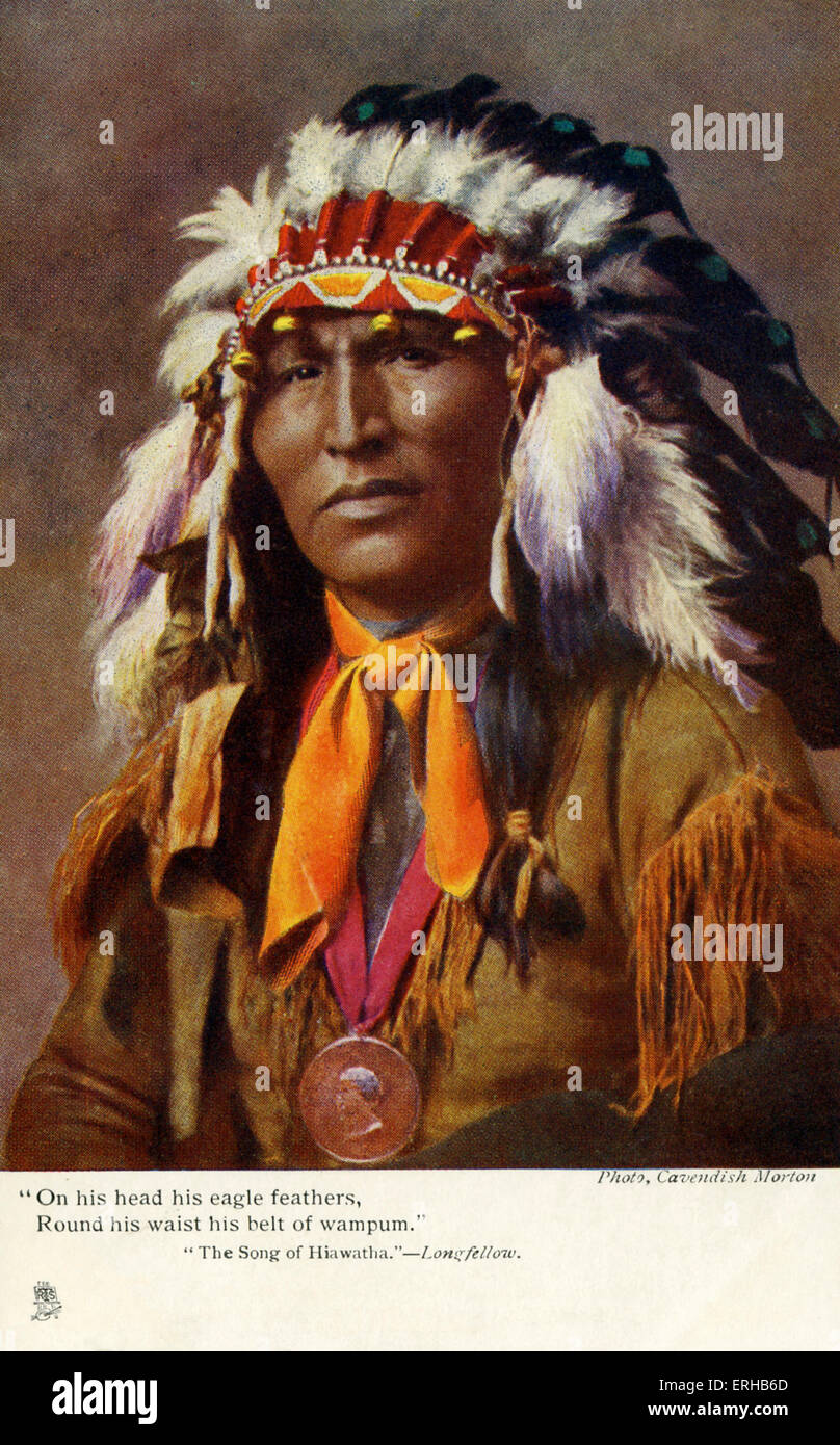 Native American vestito come Hiawatha. Hiawatha, una figura leggendaria, era un seguace di 'il grande pacificatore', che ha unito la Foto Stock