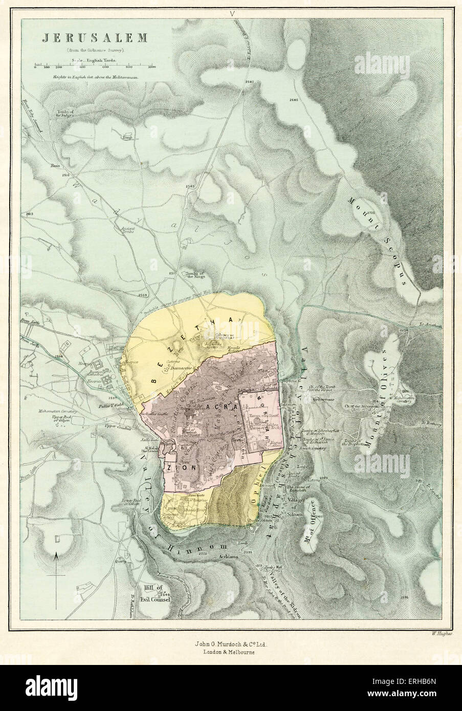 Xix secolo mappa di Jeruslaem. Illustrazione di Philip Morris R (1836-1902). Foto Stock