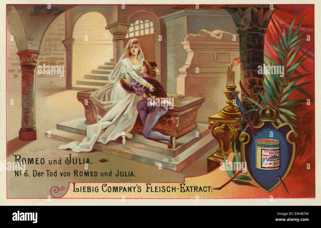 Romeo e Giulietta di William Shakespeare. Didascalia della scena: "La morte di Giulietta e Romeo" (tedesco: Der Tod von Romeo und Julia). Foto Stock