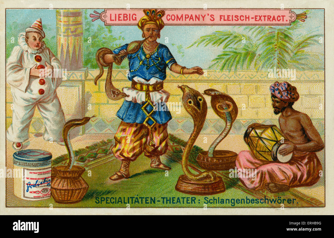 Snake affascinante / schlangenbeschworer. Scheda di Liebig, varietà atti, 1897. Foto Stock
