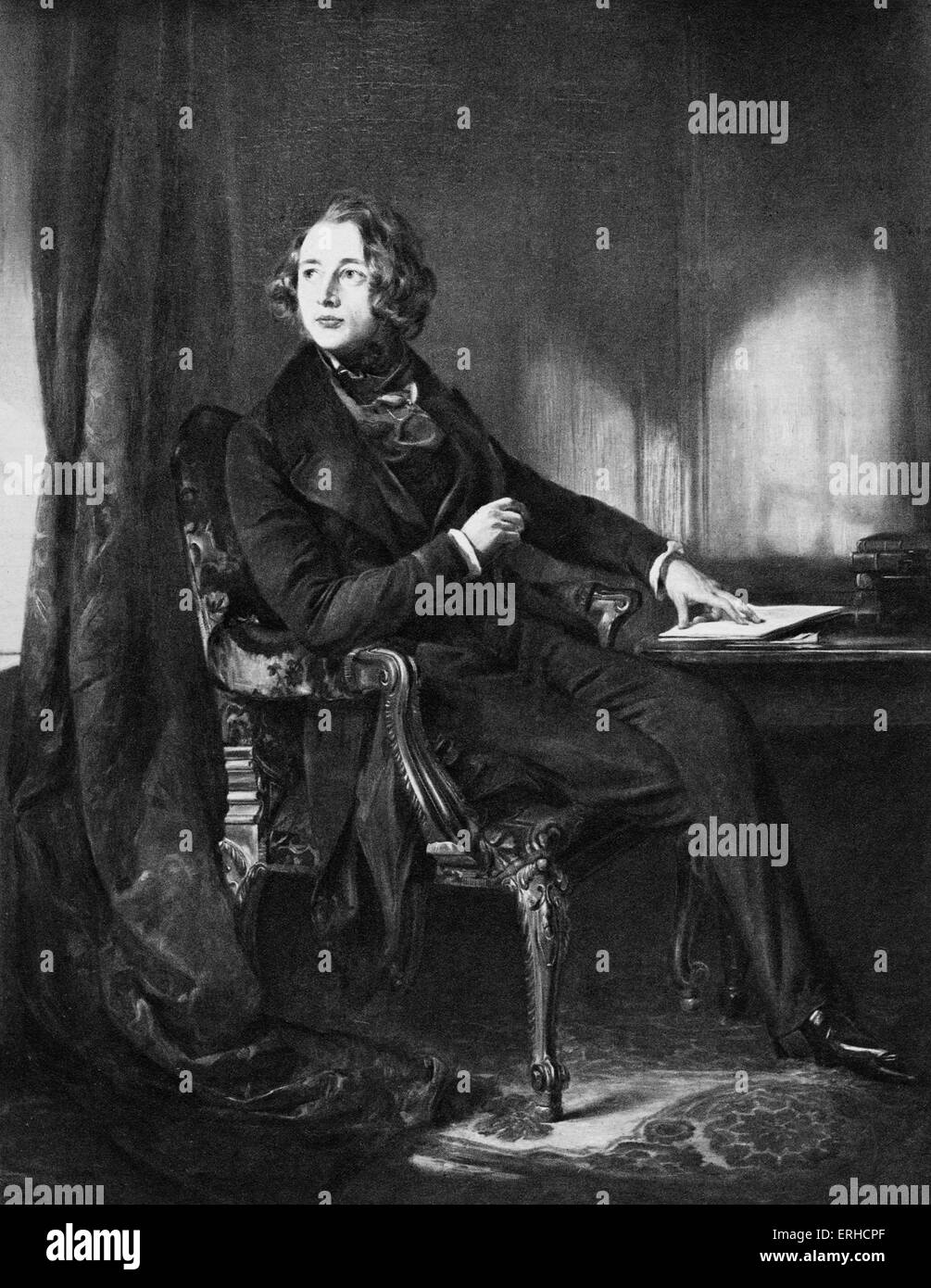 Charles Dickens, ritratto. Romanziere inglese: 7 febbraio 1812 - 9 giugno 1870. Dopo il ritratto di Daniel Maclise. Foto Stock