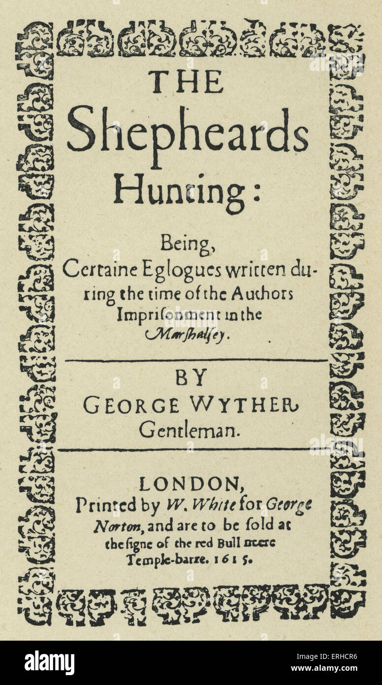 Pagina del titolo di "La Caccia Shepheards', 1615 da George appassire. Poeta inglese, scrittore di pamphlet e satiro, 11 Giugno 1588 - 2 Maggio Foto Stock