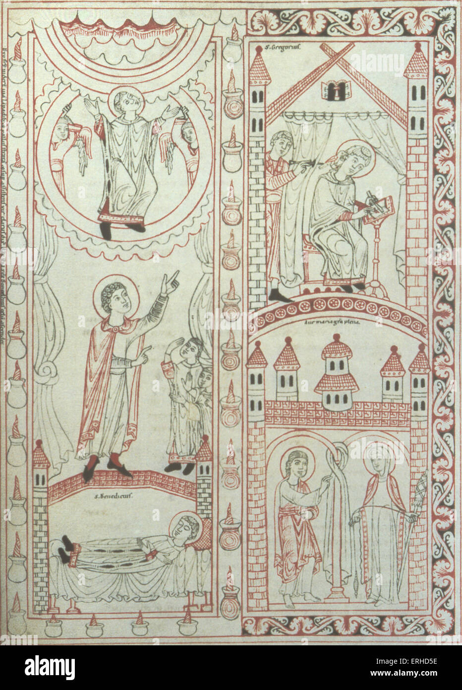 Decimo medievale / 11thC Svevo manoscritto illuminato mostra San Gregorio (Papa Gregorio) (essendo dettata dallo spirito santo - Foto Stock