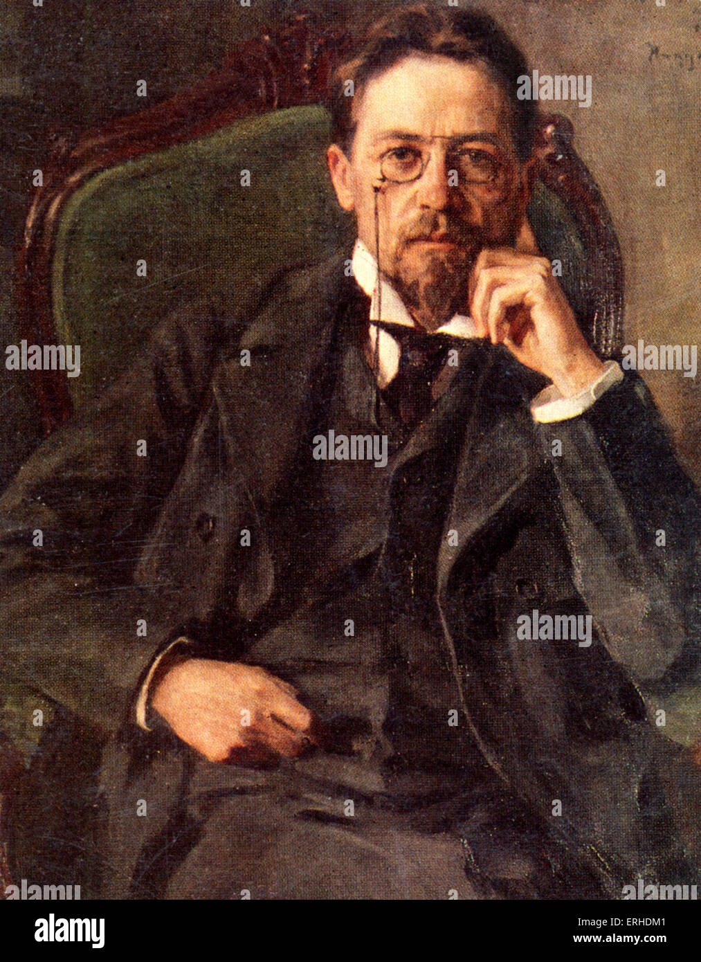 Anton Chekhov - ritratto dipinto. Drammaturgo russo / drammaturgo; 17 Gennaio 1860 - 2 luglio 1904. Foto Stock