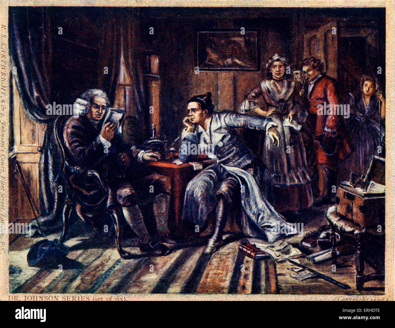 Dr Johnson la lettura del manoscritto di 'Il Vicario di Wakefield", scritto da Oliver Goldsmith. Scena dipinta da E M Ward. Samuel Foto Stock