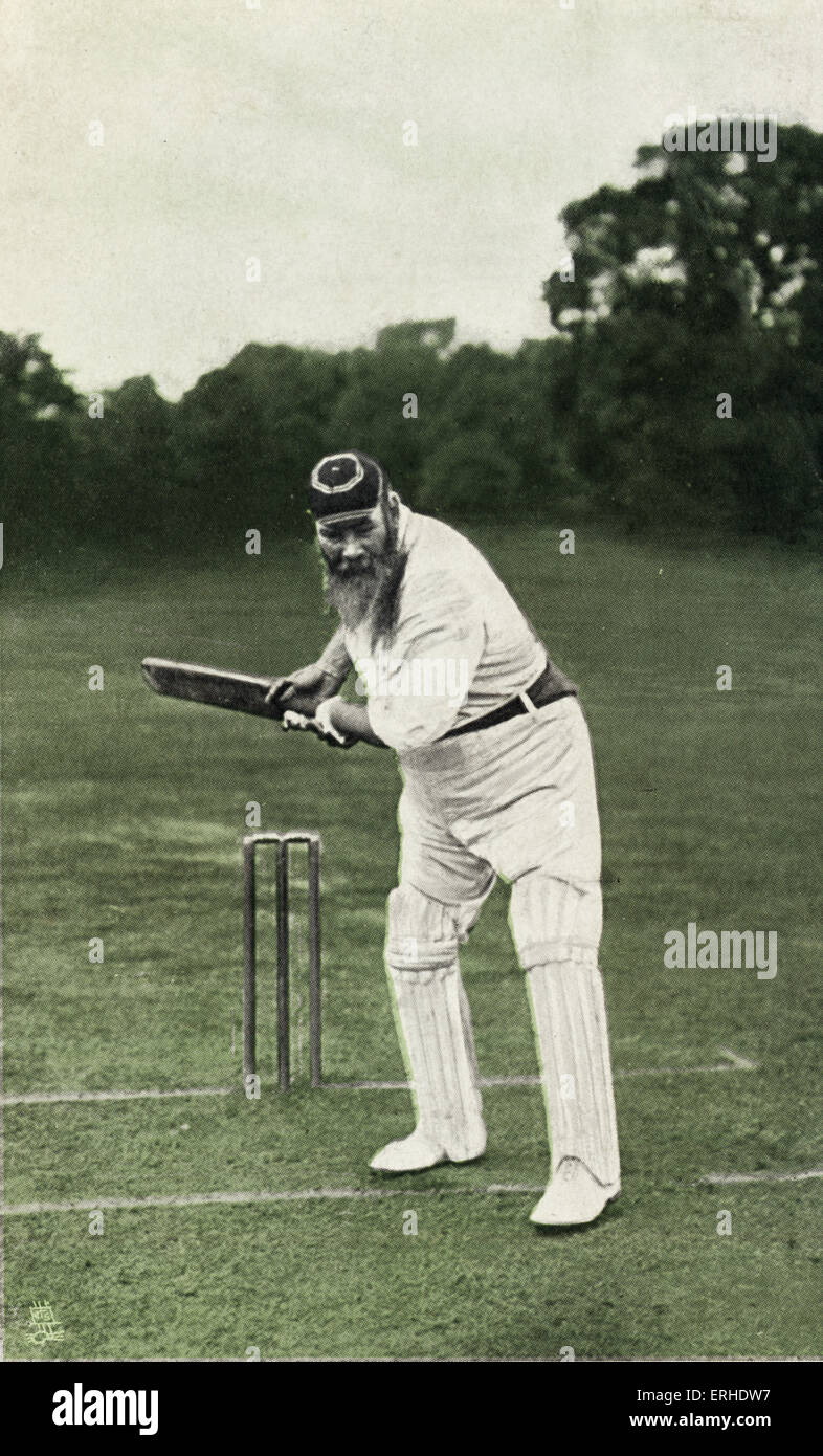 Grazia, W.G. - Cricketer inglese. 18 Luglio 1848 - 23 ottobre 1915. Ritratto in bianco e nero su sfondo colorised. Cricket Foto Stock