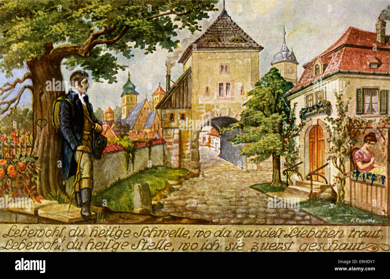 Heinrich Heine, purtroppo lasciare la Germania prima di andare in esilio. Poeta tedesco. 1797-1856. La didascalia recita "lebewohl du heilge Foto Stock