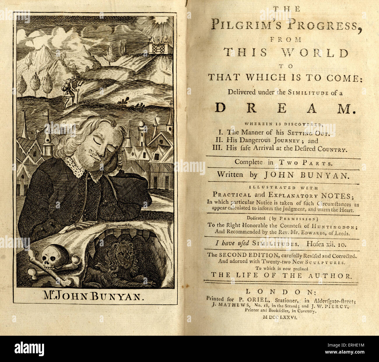 John Bunyan - pagina titolo dello scrittore inglese 's libro 'Pellegrino 's progressi" (1776). "Il pellegrinaggio da questo mondo per ciò che è a venire erogata sotto la similitudine di un sogno". Pubblicato a Londra, 1776. Pubblicato per la prima volta 1678. Pellegrini. JB: 28 Novembre 1628 - 31 agosto 1688. Inglese scrittore religioso, predicatore e teologo, poeta. Foto Stock