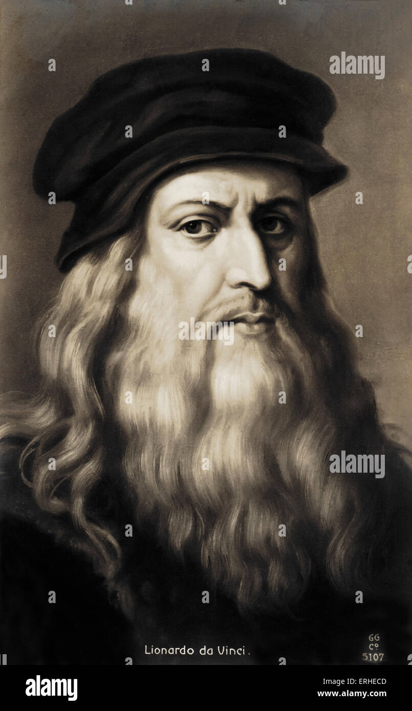 Leonardo da Vinci - ritratto di auto del rinascimento italiano pittore, scultore, scrittore, scienziato, architetto e Foto Stock