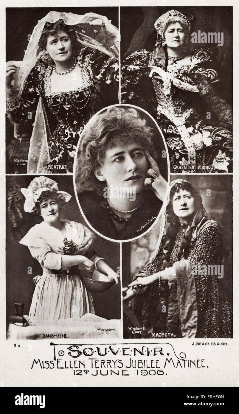 Ellen Terry -in ruoli - come Regina Katherine - come Beatrice - in Macbeth - come Mme. Sans-Gene - attrice Inglese 27 Febbraio 1848 - Foto Stock