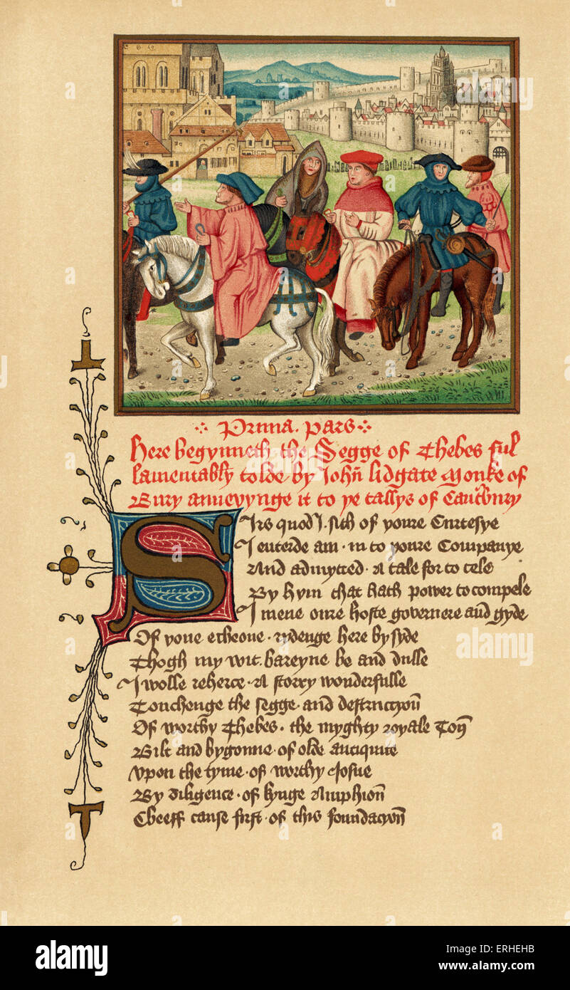 I pellegrini di Canterbury ritratto - manoscritto illuminato Geoffrey Chaucer Foto Stock