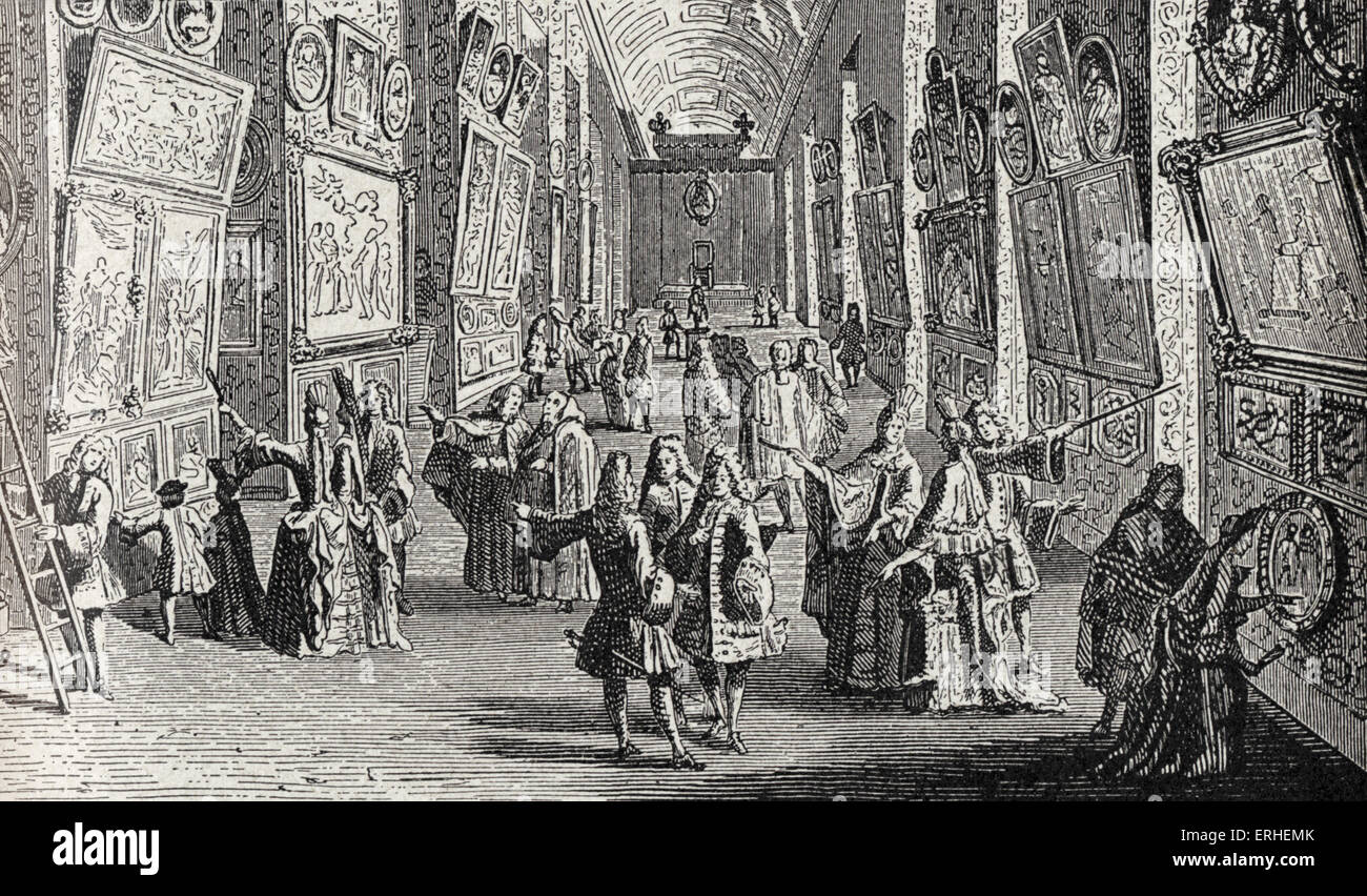 Louvre - prima galleria di opere d'arte, pitture installato nel Grand Gallery - 1699 Foto Stock