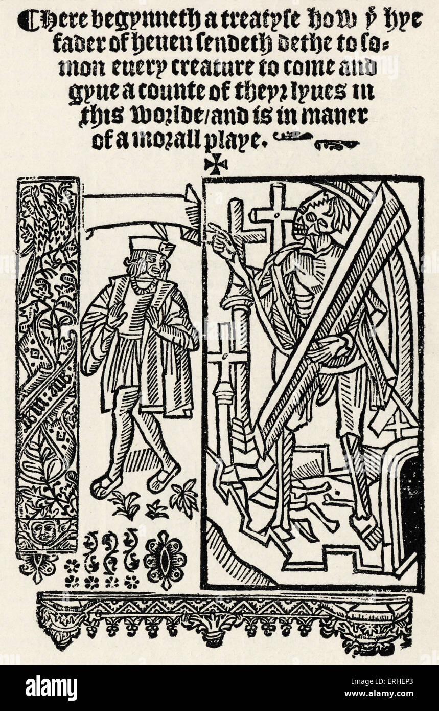 Everyman - racconto morale - Prima pagina - Copia Britwell Elizabethan - fine del XV secolo Foto Stock