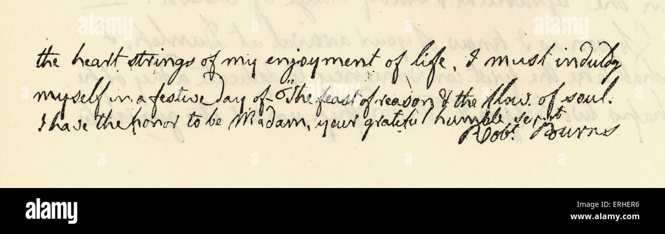 Robert Burns' Lettera autografa alla signora Francesca Anna Dunlop. Poeta nazionale della Scozia. 1788 25 Gennaio 1759 - 21 Luglio 1796 Foto Stock