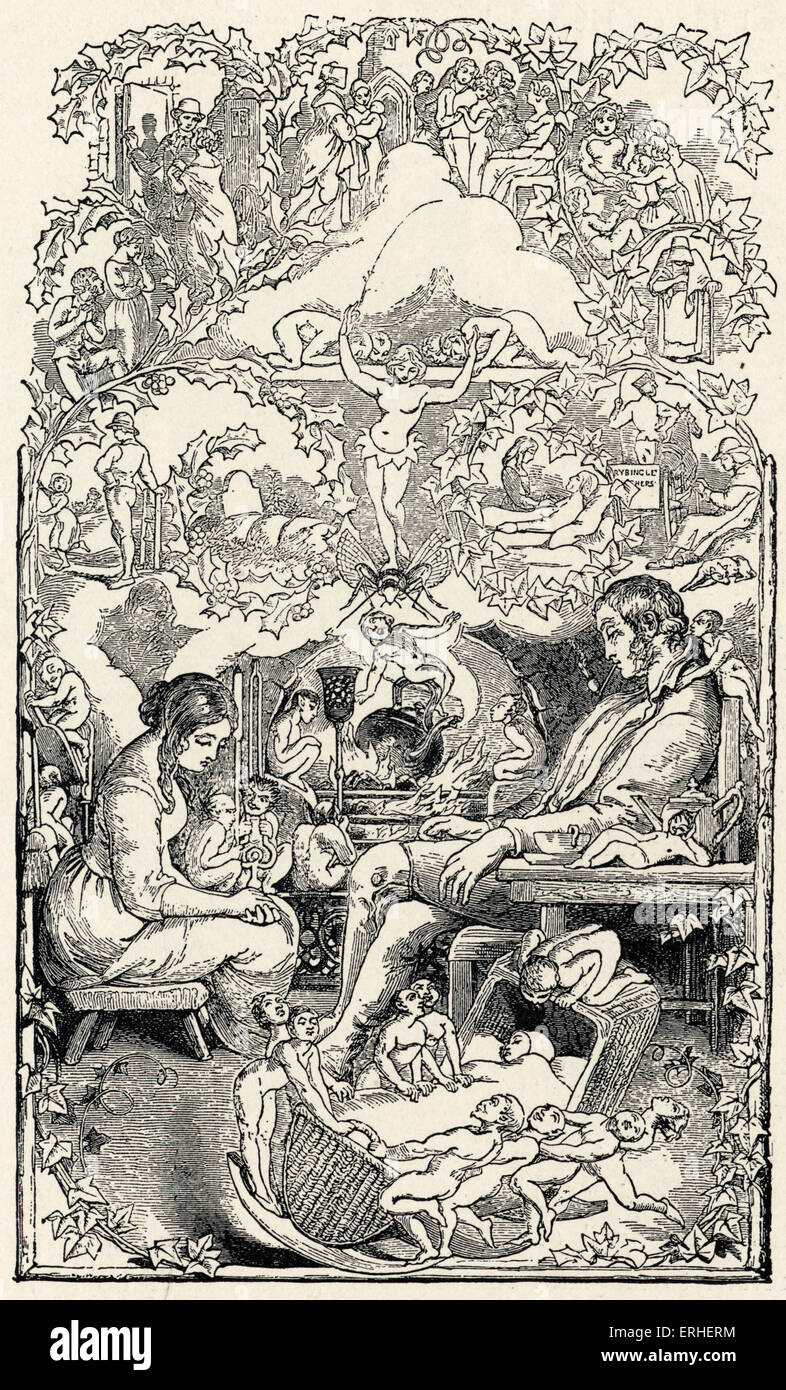 Charles Dickens' libro 'cricket sulla suola' - illustrata a titolo pagina della prima edizione 1845. Romanziere Inglese, 1812-1870. Foto Stock