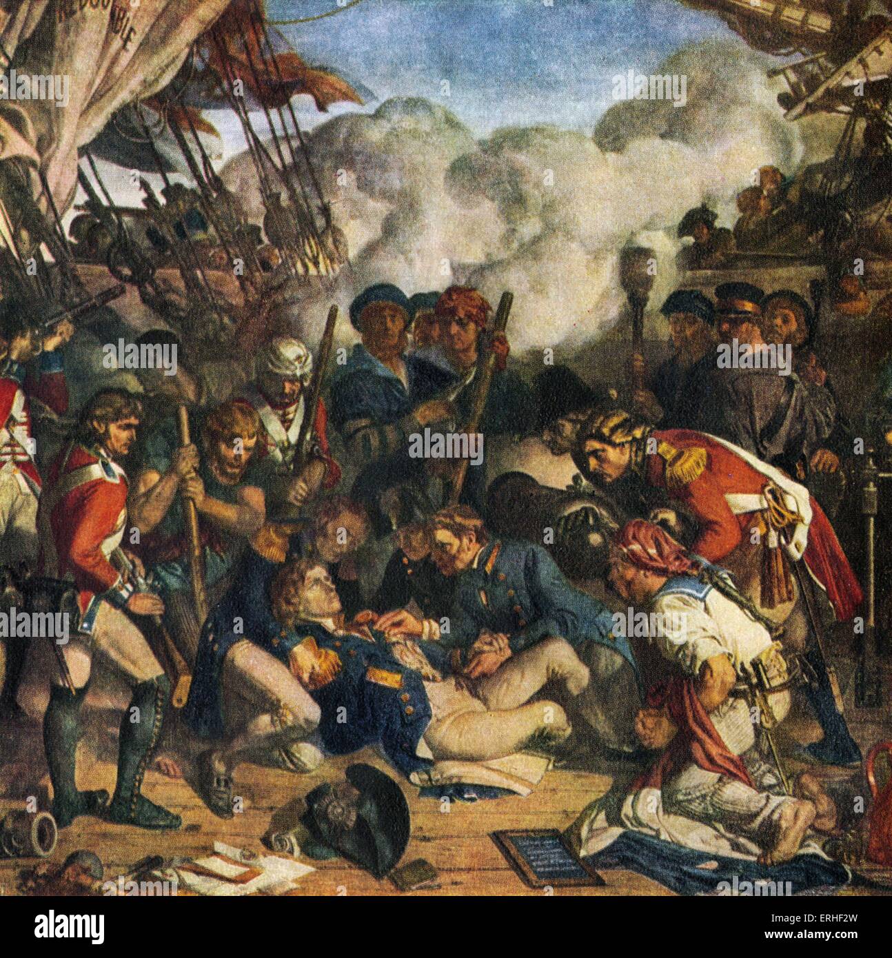 NELSON, Horatio (Signore) - La morte di ammiraglio inglese nella battaglia di Trafalgar. 1758-1805. La pittura di Daniel Maclise Foto Stock