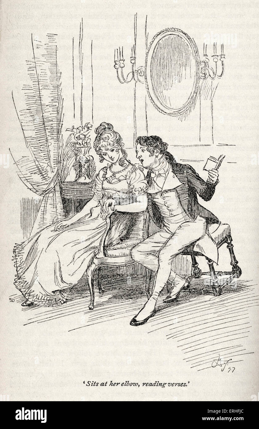 Jane Austen' s romanzo ' persuasione' - scritto 1816 e pubblicato 1818. La didascalia recita: ' siede presso il suo gomito, versi di lettura", Foto Stock