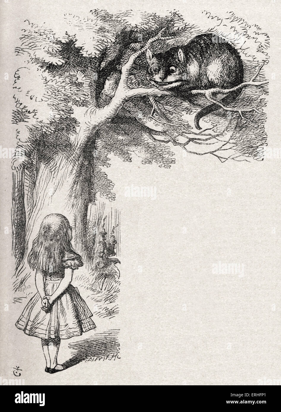 Alice e il Cheshire cat, da Alice nel Paese delle Meraviglie da Lewis Carroll (Charles Lutwidge Dodgson), Inglese per bambini e scrittore Foto Stock