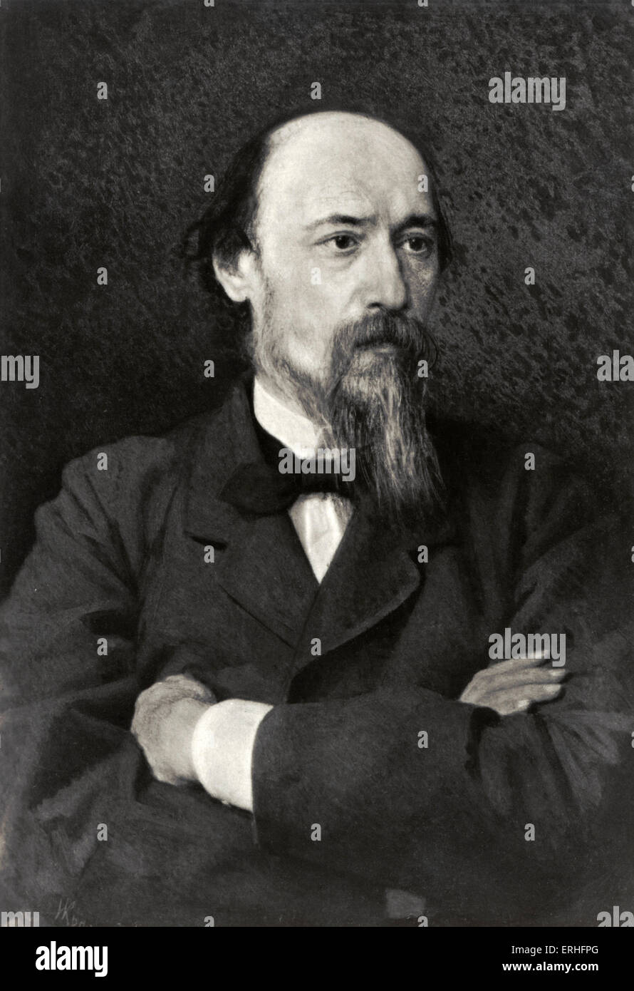 Nikolai Alekseyevich Nekrasov - Ritratto del poeta russo. 28 Novembre 1821 - 8 gennaio 1878. Foto Stock