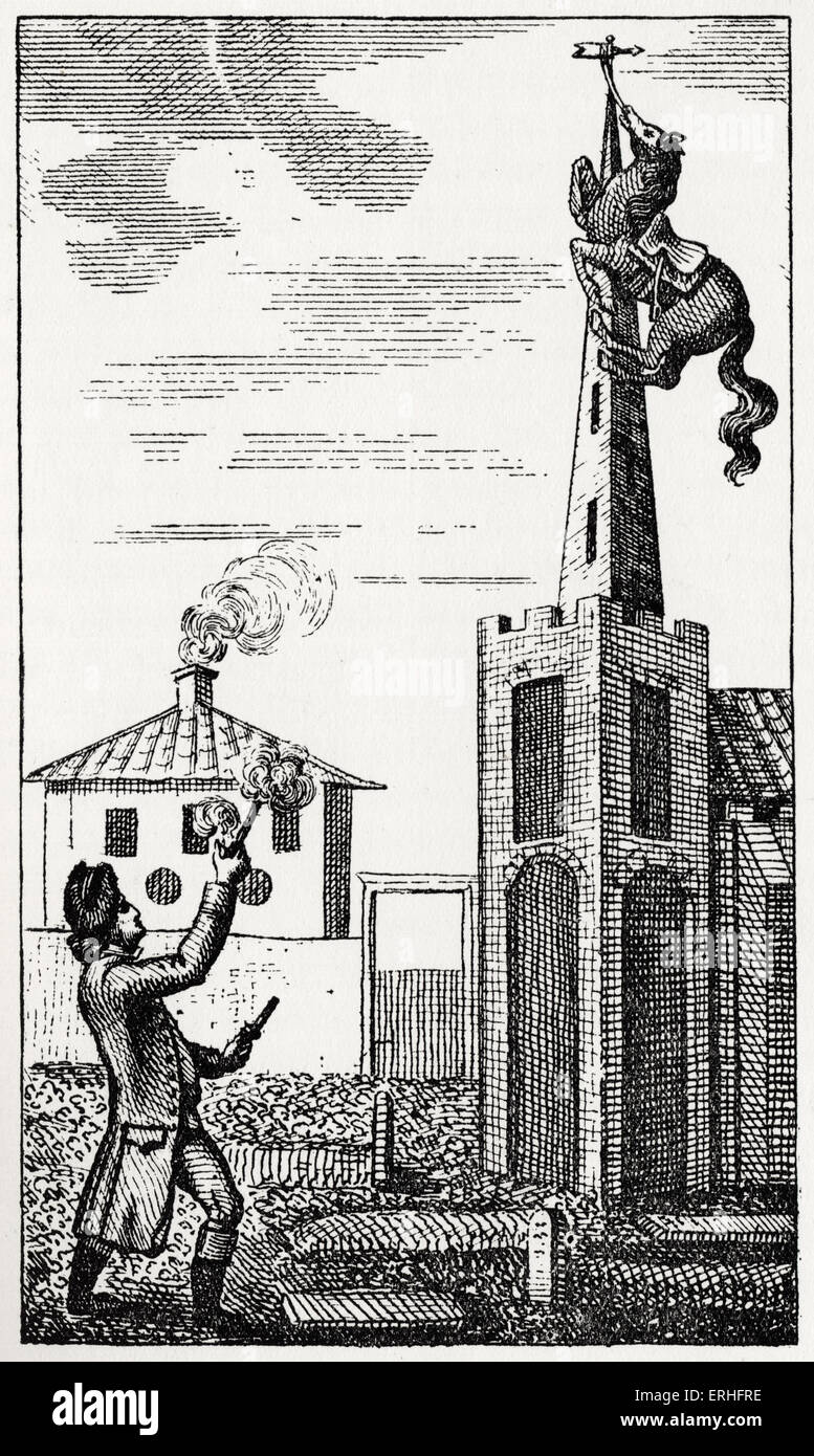 La sorprendente avventure del barone di Munchausen: illustrazione originale con sottotitoli: il barone si rivela se stesso un buon tiro. Il Foto Stock