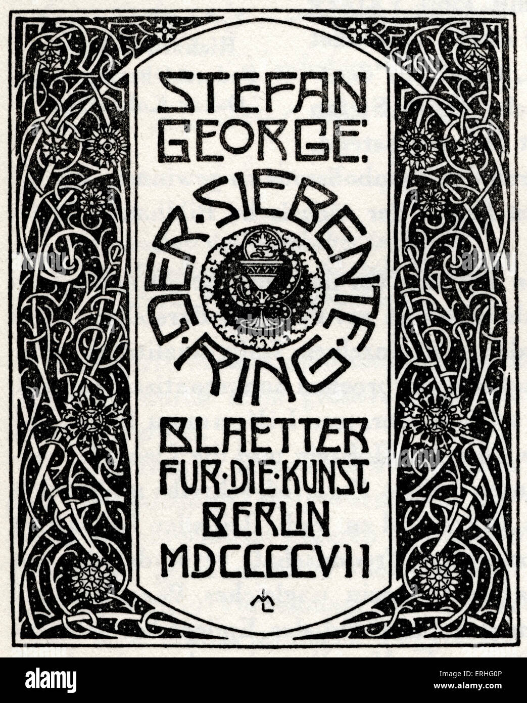 'Der siebente Ring' (la settima corona) da Stefan George. Titlepage progettato da Melchior Lechter, Berlino 1907. Poeta tedesco e Foto Stock