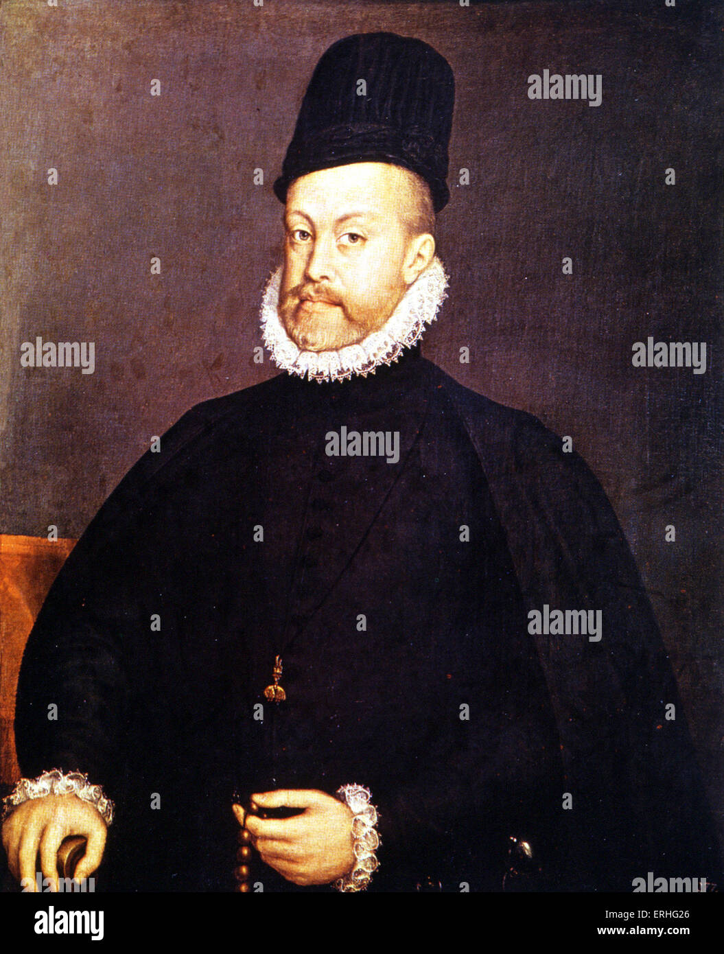 Il re Filippo II (Felipe II) della Spagna da Alonso Sanchez Coello, raffigurato in Verdi 's opera 'Dsu Carlos'. 21 Maggio 1527 - 13 Foto Stock