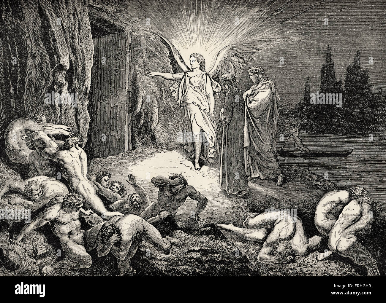 Dante Alighieri, La Divina Commedia, l'Inferno (Divina Commedia, Inferno) -  Canto IX (9): illustrazione di Gustave Doré per linee Foto stock - Alamy