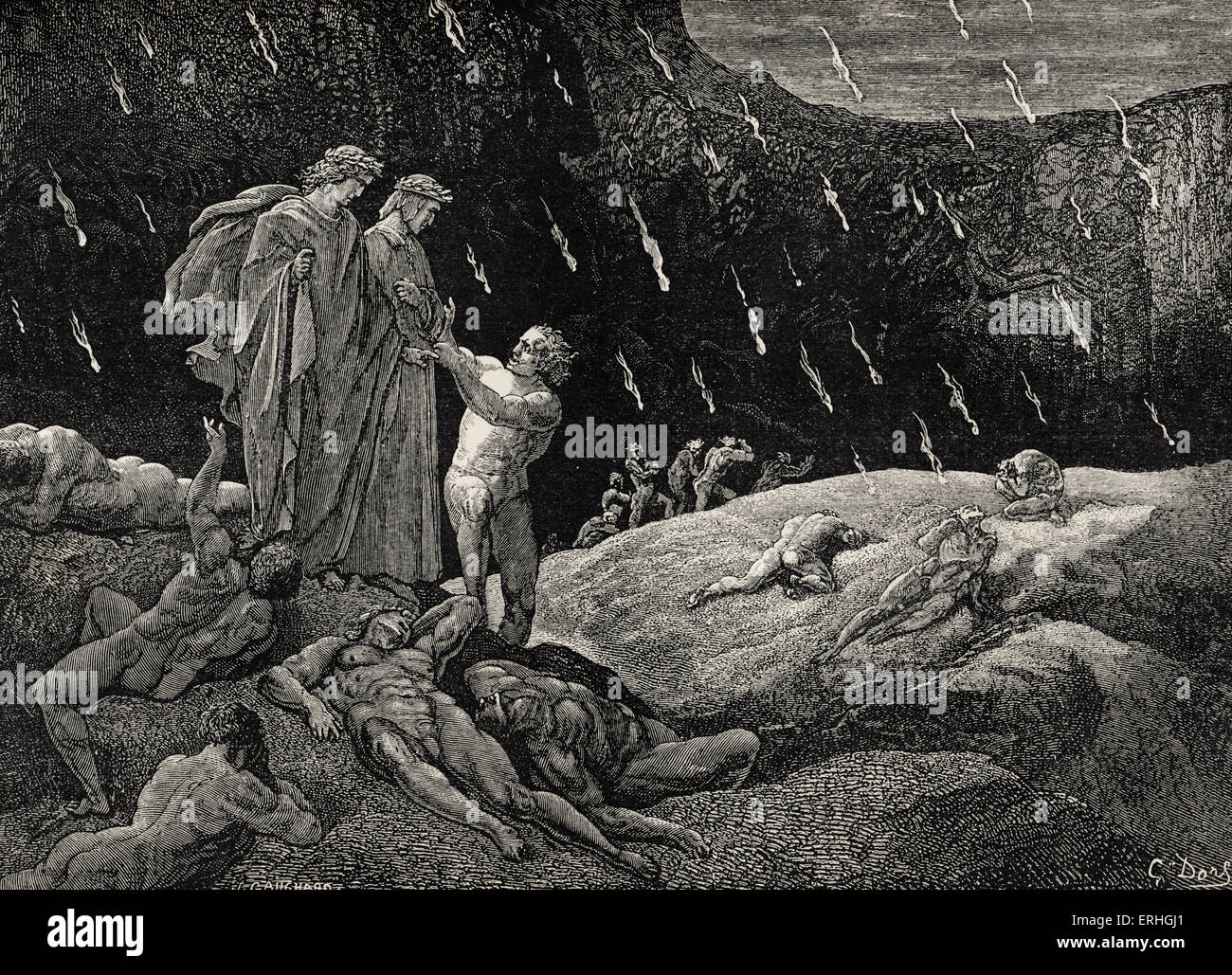 Virgílio (70-19 aC) e Dante, ilustração da Divina Comédia (Inferno) de  Dante Alighieri (1265-1321) Paris, publicada em 1885