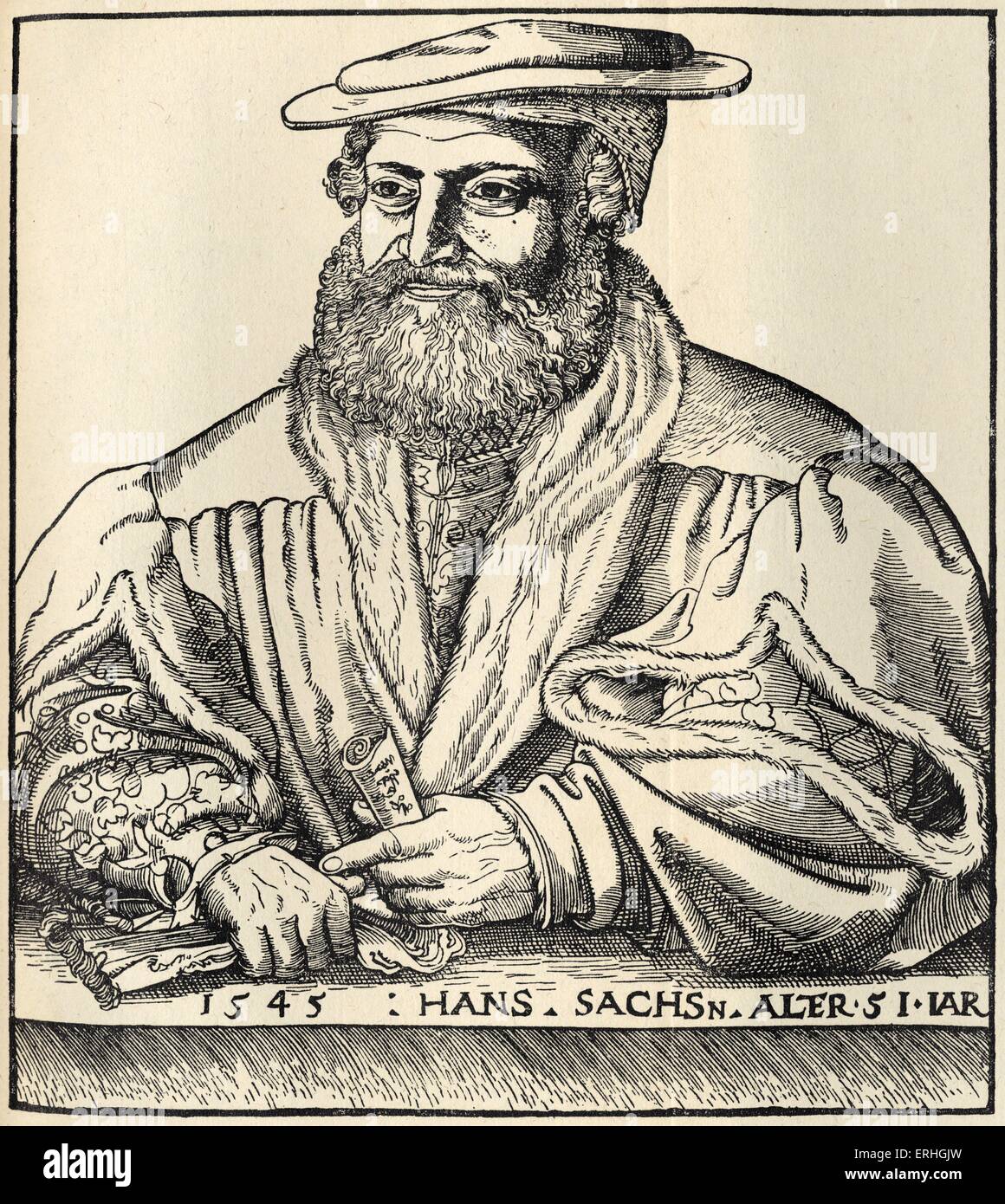 Hans Sachs, Tedesco poeta e drammaturgo, 1494-1576, meistersinger leader della scuola di Norimberga personaggio principale di Wagner Foto Stock