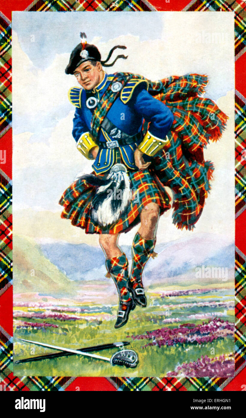Ballerino scozzese indossa kilt - "La spada Dance' Foto Stock