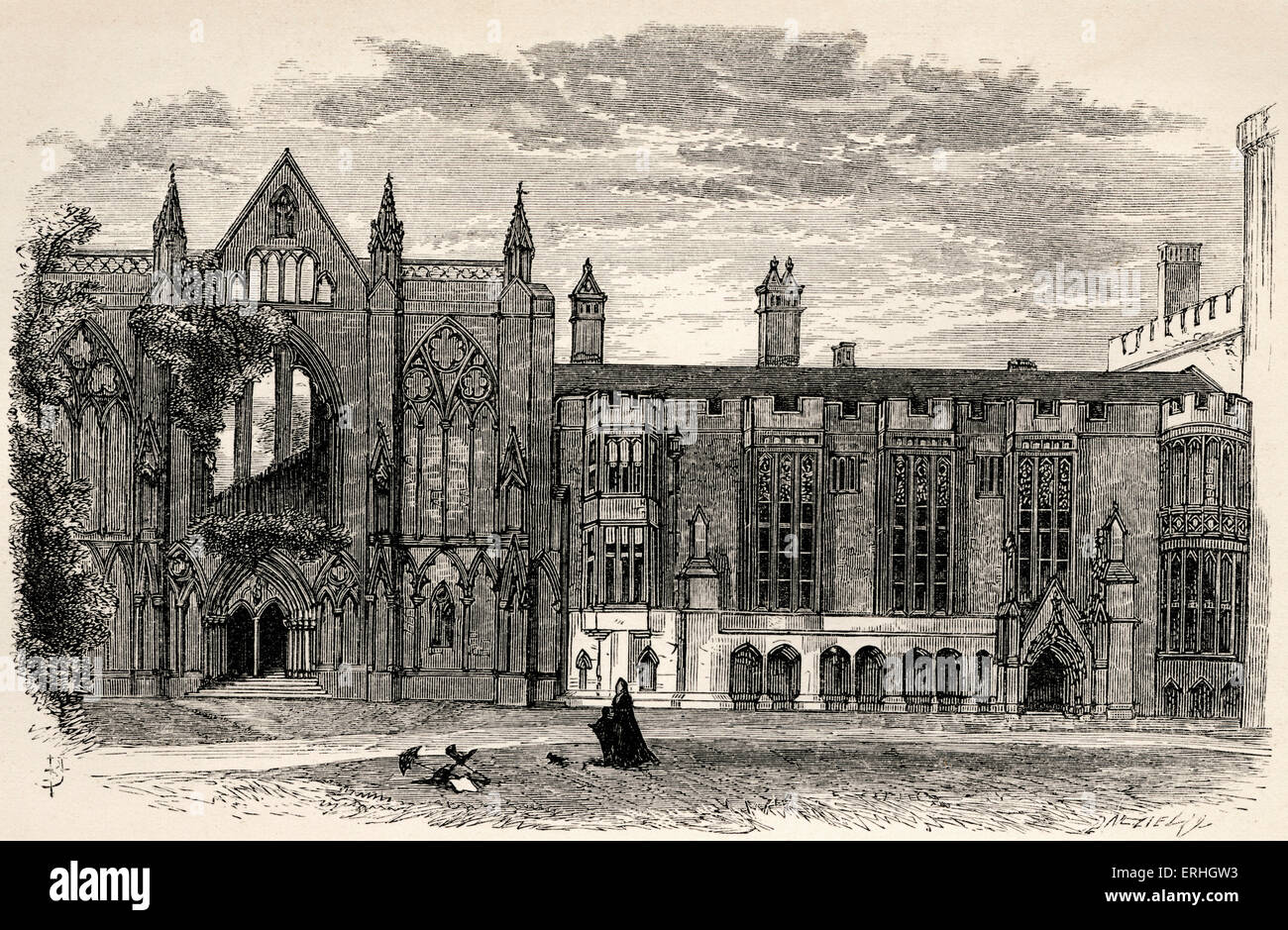 George Gordon Byron / Lord Byron - illustrazione di una scena dal poema "lasciando Newstead Abbey' dal poeta inglese. Foto Stock