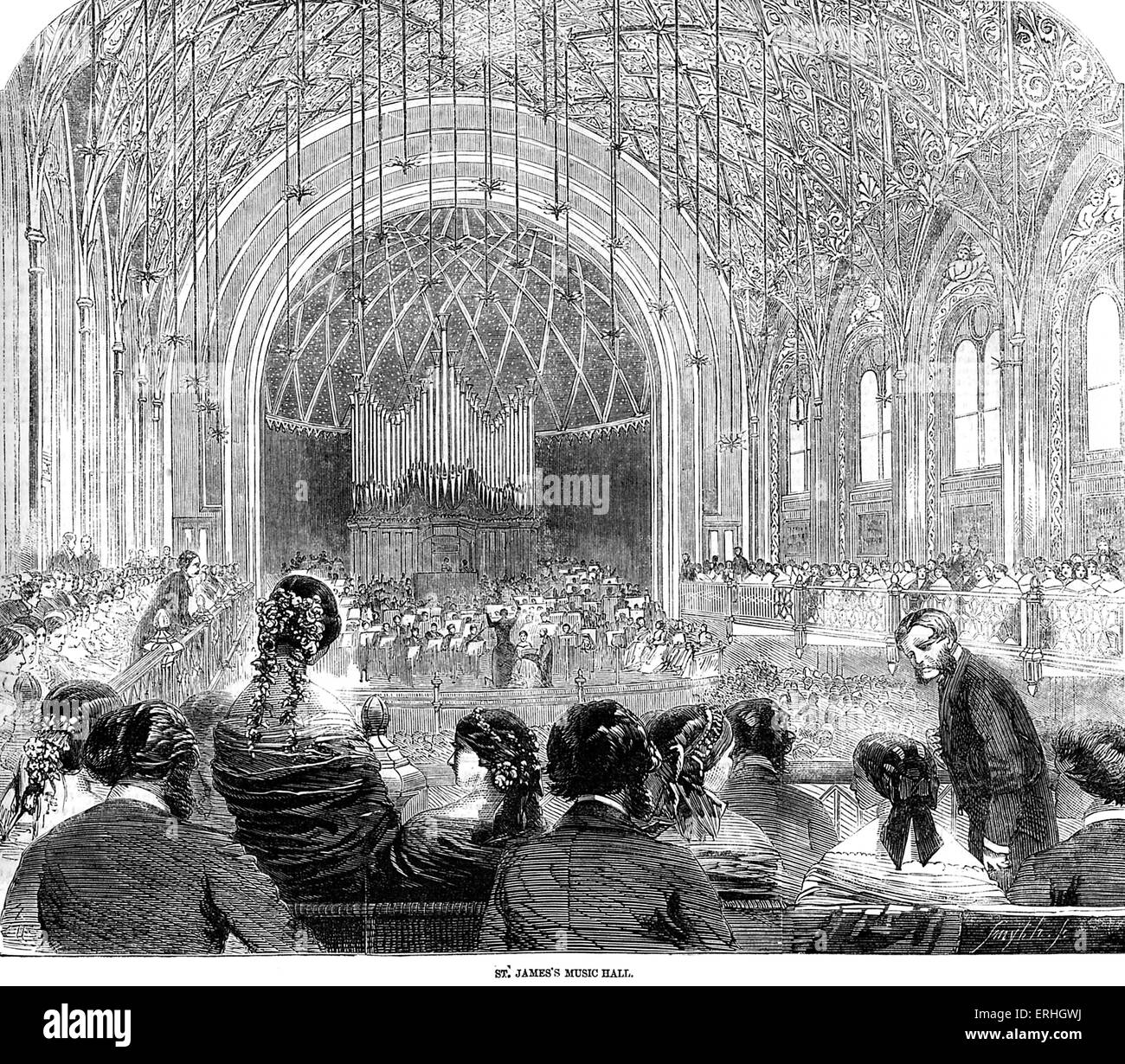 St James' Hall di Londra nel XIX secolo concerto. Illustrated London News 10 aprile 1858 (dove Saint Saens' Sinfonia d'organo Foto Stock