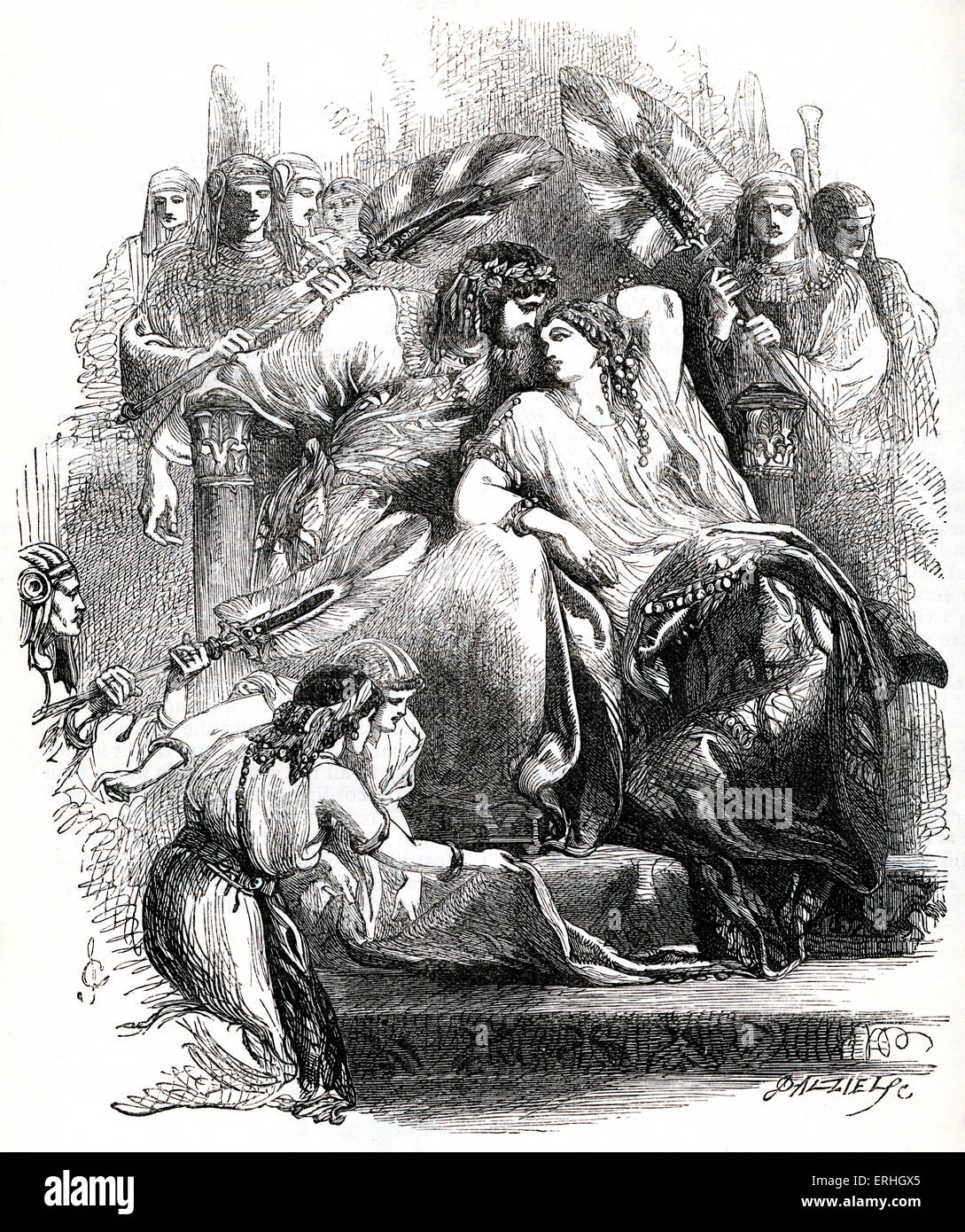 William Shakespeare 's giocare 'Marcantonio e Cleopatra". Antonio e Cleopatra circondato da servi con ventole. Poeta inglese e Foto Stock