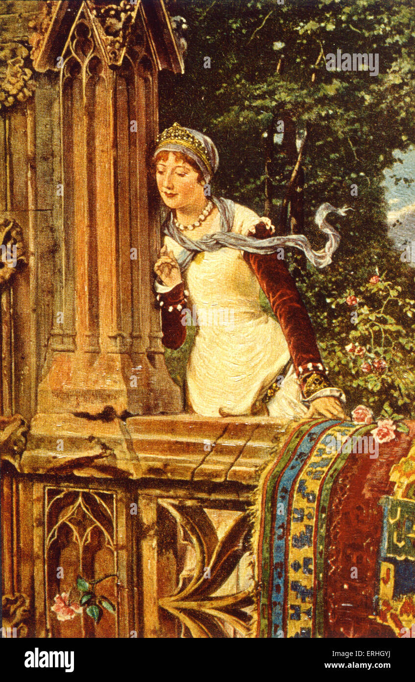 Shakespeare - "Romeo e Giulietta" scena del balcone della tragedia. Foto Stock