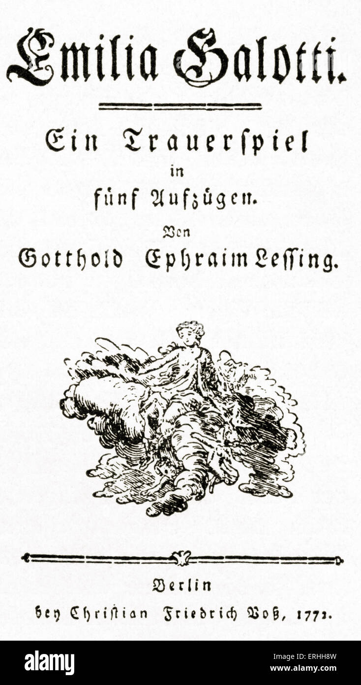 Gotthold Ephraim Lessing 's Emilia Galotti , 1772 - Pagina del titolo della tragedia scritta dal tedesco critico e drammaturgo, 22 Foto Stock