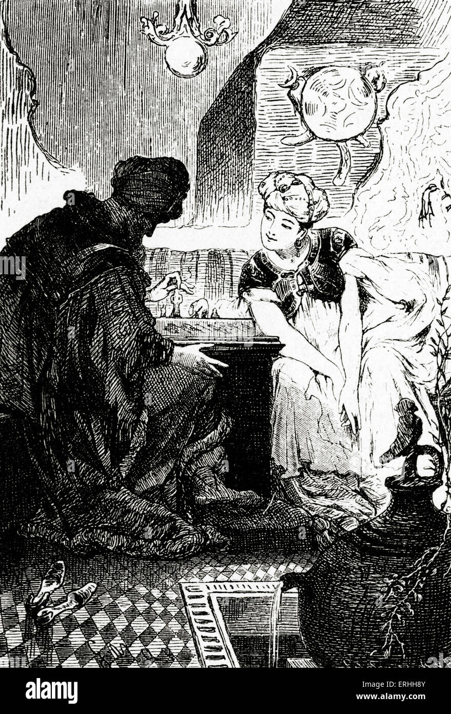 Gotthold Ephraim Lessing - illustrazione di una scena dalla play Nathan il saggio . Il tedesco critico e drammaturgo, 22 Gennaio 1729 - 15 febbraio 1781. Illustrazione di Gabriel Max da un 1868 edizione di Berlino. Nathan Weisen dem Foto Stock