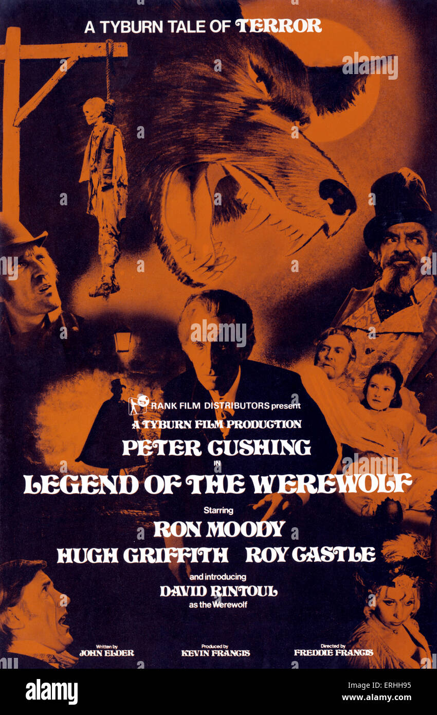 La leggenda del lupo mannaro - film interpretato da Peter Cushing e Ron Moody. Poster del film. 1975. A Tyburn la produzione del film. Diretto da Foto Stock