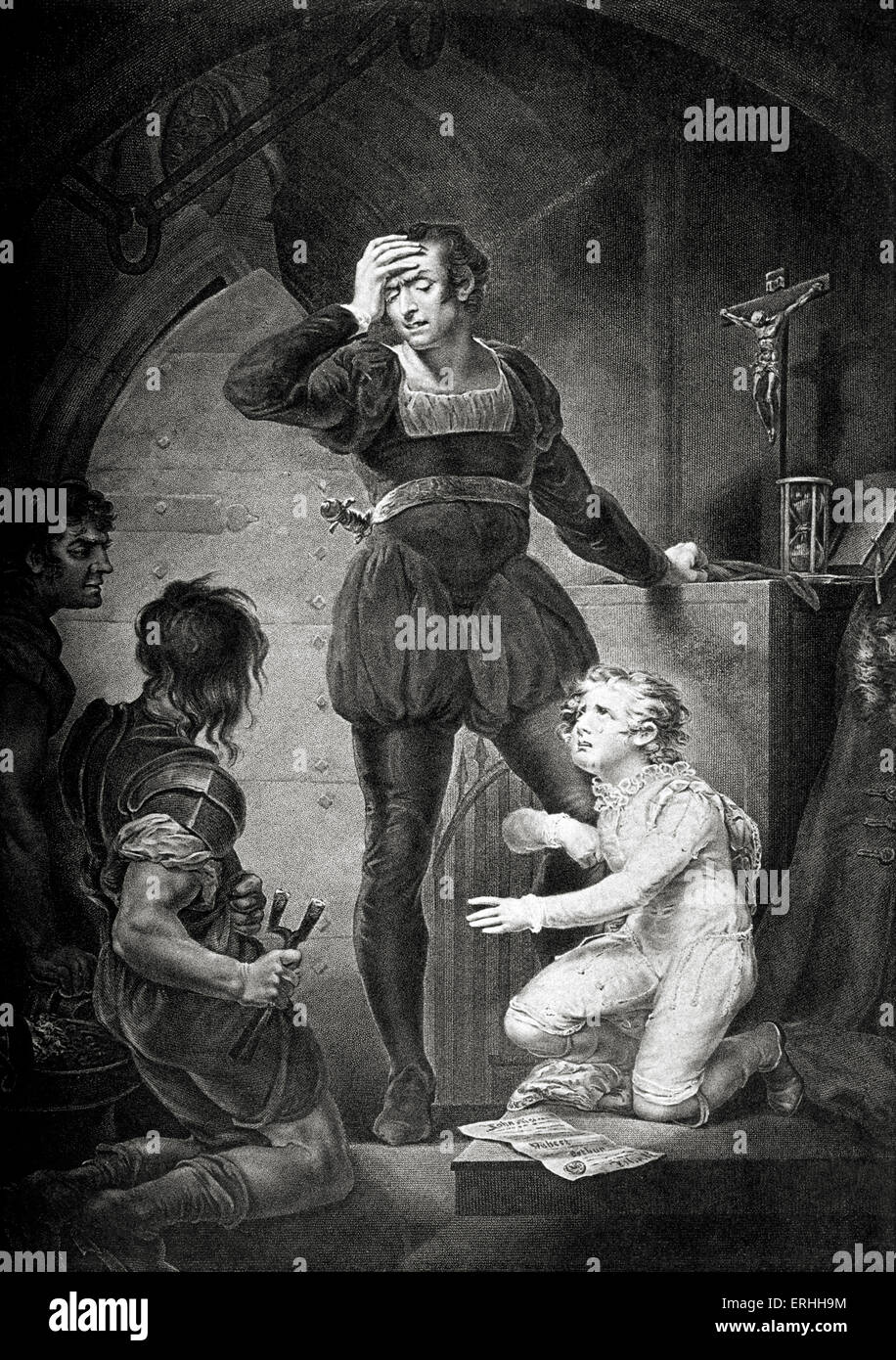 William Shakespeare 's gioca King John - ATTO IV Scena I: Arthur , Hubert e gli operatori. Arthur: 'O, salvare me, Hubert, salvare me!". Inglese poeta e drammaturgo. 26 Aprile 1564 - 23 aprile 1616. Artista: James Northcote. Incisore: Thew. Foto Stock