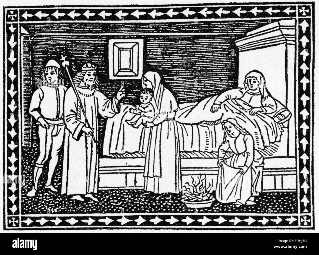 Giovanni Boccaccio' s racconto di Griselda provenienti dalla collezione del Decameron. Xilografia da una edizione fiorentina del Decameron, Foto Stock